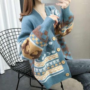 Women's Knits Women's & Tees Fashion Knitted Cardigan Sweater Jackets Women Loose 2022 Spring Autumn Korean Color-blocking Coat Top