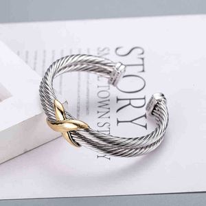 팔찌 남자 남자 dy x sliver gold double twisted bracelet bangle jewlrys 와이어 크로스 여자 패션 트렌드 백금 도금 컬러 헴 링 오프닝 보석 7 10mm