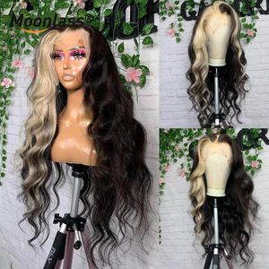 Ombre Body Wave Highlight Lace Front Wig Colored HD Transparent Frontal Human Hair Wigs Brazilian Loose Deep