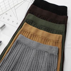 Skirts SETWIGG Winter Warm Cashmere Blend Rib Knitted A-line Long Flounced Skirt Elastic Waist Thick Knit Mid-calf Flared Skirts1