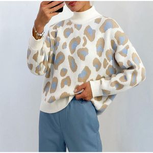 QNPQYX New Women Leopard طباعة سترة الشتاء دافئة الياقوت الضخمة الحجم الكبير من اللاعبين أنثى أنثى خمر طويلة الأكمام سترات متماسكة