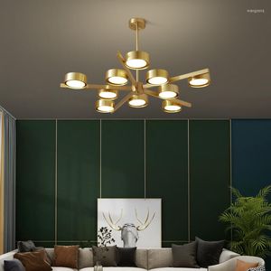 Pendant Lamps Nordic All Copper Chandelier Personalized Creative Design Molecular Lamp Postmodern Simple Bedroom Dining Room Soft Lighting