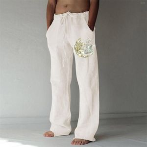 Herrenhose White Power, Herrenmode, lässig, bedruckt, Leinen, Tasche, Schnürung, große Größe