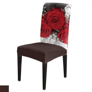 Chair Covers Red Rose Flower Vintage Dining Cover 4/6/8PCS Spandex Elastic Slipcover Case For Wedding El Banquet Room