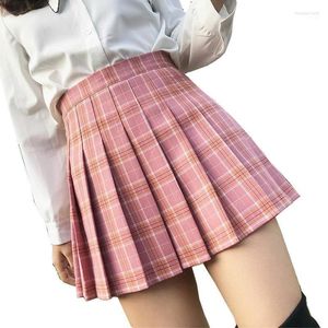 Saias de verão Mulheres 2022 Plaid High Chaist Stitching Student Pleated foff Sweet Girls Dance Mini com zíper xs-3xl