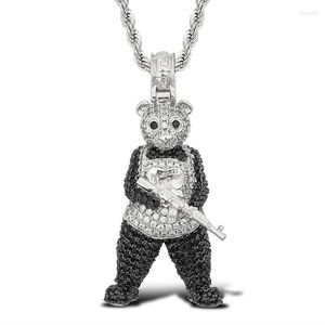 Pendanthalsband Hip Hop Crystal Panda Men Necklace Iced Out Cubic Zircon Solid Pandaren Jewelry Fashion Party