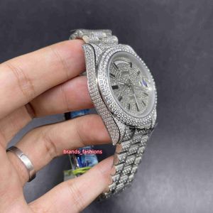 Moissanitenew Men's Iced Diamond Watch Black Bar Scale Watches Silver Rostfritt stål Automatisk Mekanisk Watch2023