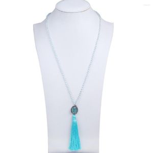 Anhänger Halsketten Boho natürliche Farbe Strass Stein Perle und Kristall Halskette mit langer Quaste Drop Frauen für Geburtstagsgeschenke