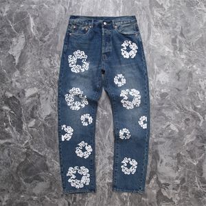 High Pants Street Jeans trycker högkvalitativ 1 herrkvinnors vintage -kvalitet