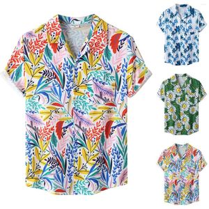 Mäns avslappnade skjortor 2022 Ankomst Men Hawaiian Camicias One Button Wild Printed Short Sleeve Bluses Tops Wholesale