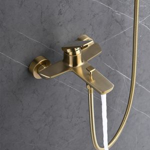 Bathroom Shower Sets Luxury Brushed Gold Wall Mounted Faucet Set Brass 2 Functions Cold Water Bathtub Black/Gun Gray