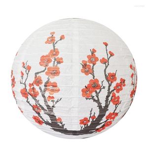 Candle Holders Red Cherry Flowers Paper Lantern White Round Chinese Japanese Lamp For Home Wedding Party Decoration