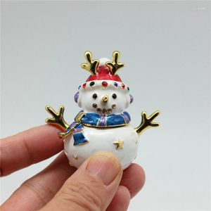 Jewelry Pouches Snowman Trinket Boxes Hand Painted Enameled With Shinning Rhinestones Ring Holder Unique Gift Christmas Decor