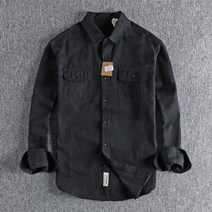 Men's Casual Shirts 2022 Long Sleeved Shirt Men's Spring And Autumn Twill Cotton Daily Pure Color Work Top Wear 1053