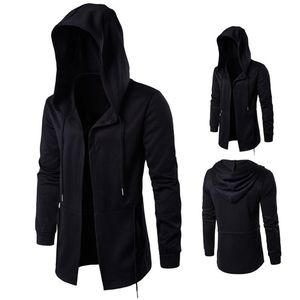 Mens Hoodies Sweatshirts Long Design Fashion Hip Hop Sweatshirt Streetwear Black Gown Coats Hooded Cloak Mantle Hoodie XL