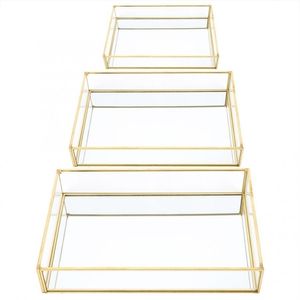 Förvaringslådor fack Nordic Retro Box Tray Gold Rectangle Glass Makeup Organizer Dessert Plate Jewelry Display 221028