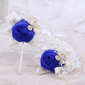 Flores decorativas do noivo coreano Terno de lapela de lapela banquete de noiva Ribbon Rose Corsage Wrist Flor Wedding Gift T042