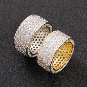 Anello Hip Hop Uomo Donna Anello placcato oro bianco giallo Bling 5 file CZ per regalo di gioielli da sposa per feste