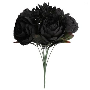 Dekorativa blommor Artificial Peony Simulation Decoration Bouquet Silktyg Black 12 Heads 32cm Fake Flower