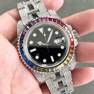 Big Zircon Diamonds Watch Rainbow Bezel 904l Stainless Steel Eta 2836 Movement Mechanical Top Quality Men Luxury Full Iced Out Cz Watches