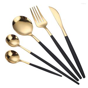 Dinnerware Sets 4Pcs/Lot Stainless Steel Golden Black Luxury Knife Fork Spoon Set Safe Cutlery Kitchen Mirror Polishing