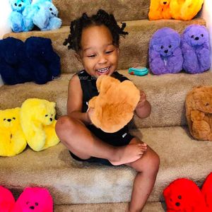 Hausschuhe Neue Farbe Teddybär-Kinderpantoffel, geeignet für 5-10-Jährige, Kinderhausschlafzimmer-Pelzpantoffel für Jungen und Mädchen 102922H