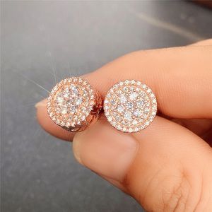 Charming Earrings for Men Women Yellow Rose Gold Plated Bling CZ Diamond Stone Stud Earrings for Nice Gift AA
