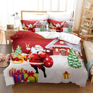 Sängkläder sätter Red Christmas -täcke omslag Santa Claus Snowman Set Microfiber Cartoon Comporter med Pillowcases Kids Gift