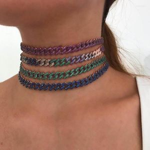 Choker 8mm Rainbo CZ Iced Out Hiphop Bling Miami Curb Cuban Link Chain Necklace For Women Rock Juster Size Jewelry