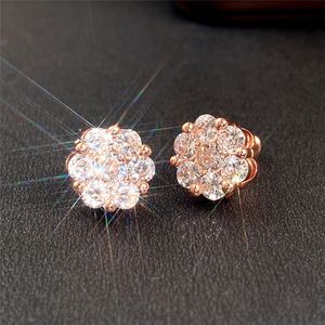 Charming Earrings for Men Women Yellow Rose Gold Plated Bling CZ Diamond Stone Stud Earrings for Nice Gift TT