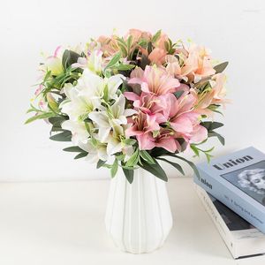 Flores decorativas de buquê de seda artificial rosa Lilys callla lily Fake Flower Wedding Wedding Pophy Props Home Living Sala Garden Plant