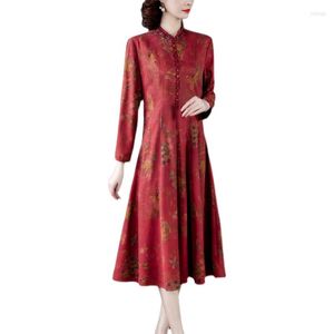 Casual Kleider 2022 Ankunft Frühling Herbst Frauen Langarm Maulbeerseide Kleid Hohe Qualität Chinesischen Stil Vintage Mama