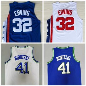 Retro Basketball Jersey 32 Erving Blue White 41 Dirk Julius Red Męskie koszulki zszyte