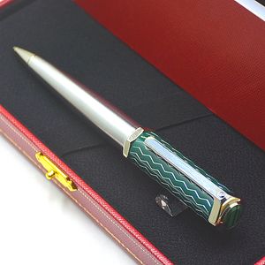 Edici￳n limitada Santos-Dumont CA Metal Pen Pen Green Silver Black Stationery Oficina de escritura Ball Pens con Top Gem