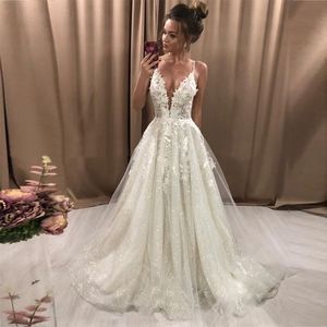 Новая коллекция Boho свадебные платья сексуальные спагетти ремни блестящие блески невесты с кружевными аппликациями без спинка vestidos