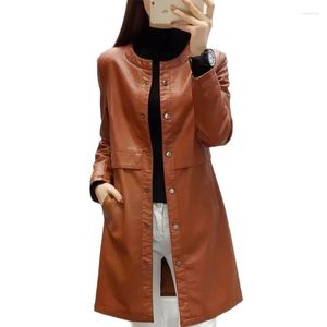 Coloque de couro feminino de alta qualidade Jaqueta de outono da primavera Feminino Feminino Estilo coreano 2022 Casa lavada de comprimento médio