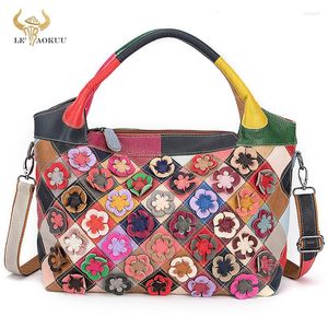 Evening Bags Multi-Colorful Genuine Leather Ladies Flower Shopper Purse Handbag Over The Shoulder Bag Women Design Tote 815