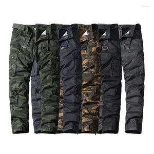 Herrbyxor ren bomullsmän kamouflage militär casual trousera Men's Loose Cargo Autumn Straight Multi-Pocket Man Trousers