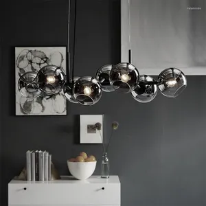 Chandeliers Nordic LED Lighting Black Copper Lustres For Living Room Dining Kitchen Glass Bubble Shade Pendant Lampadas