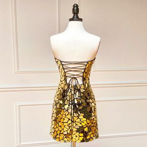 Sparkly Sexy Short Prom Dresses For Women Strapless Sleeveless Mini Skirt Lace Up Backless Cocktail Dress Robe De Bal