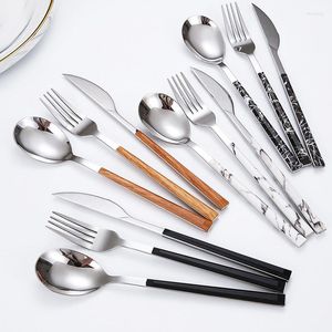 Dinnerware Sets 5pcs/Lot Silver Luxury Set Stainless Steel Cutlery Mirror Polishing Knife Fork Spoon Tableware Flatware Safe