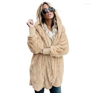 Trench feminina casacos Aecu Faux Fur Women Jacket Capuzes moda moda de ponto aberto casaco com capuz