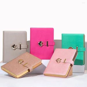 Diary With Heart Shape Lock PU Leather Notebook School Supplies Lockable Password Writing Pads Stationery Girl's Gift