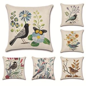 Pillow Classical Flower Bird Pillowcase Leaves Hand Paint Pattern Digital Printing Linen Home Magpie Annunciation Chinese
