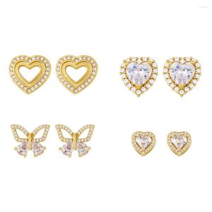 Stud Earrings FLOLA Copper Zircon Heart For Women White Stone Crystal Gold Plated Butterfly Jewelry Ersy11