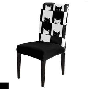 Chair Covers Geometic Black White Plaid Cat Dining Cover 4/6/8PCS Spandex Elastic Slipcover Case For Wedding Home Room