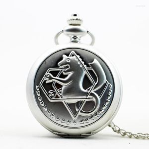 Pocket Watches Antique Silver Fullmetal Alchemist Necklace Pendant Quartz Watch With Chain Gift