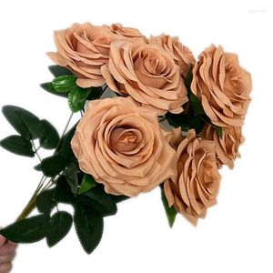 Dekoratif Çiçekler Bir İpek Gül Çiçek Bunch Yapay 9 Başlıklar Düğün Centerpieces için Rosa Buket Çiçek Düzenlemesi