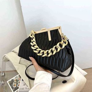 Bag for women 2022 new pleated metal clip chain small square bag versatile one shoulder diagonal Purses