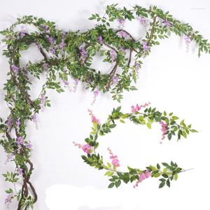 Decorative Flowers 200cm Fake Ivy Wisteria Artificial Plant Vine Garland For Room Garden Decorations Wedding Arch Baby Shower Floral Decor